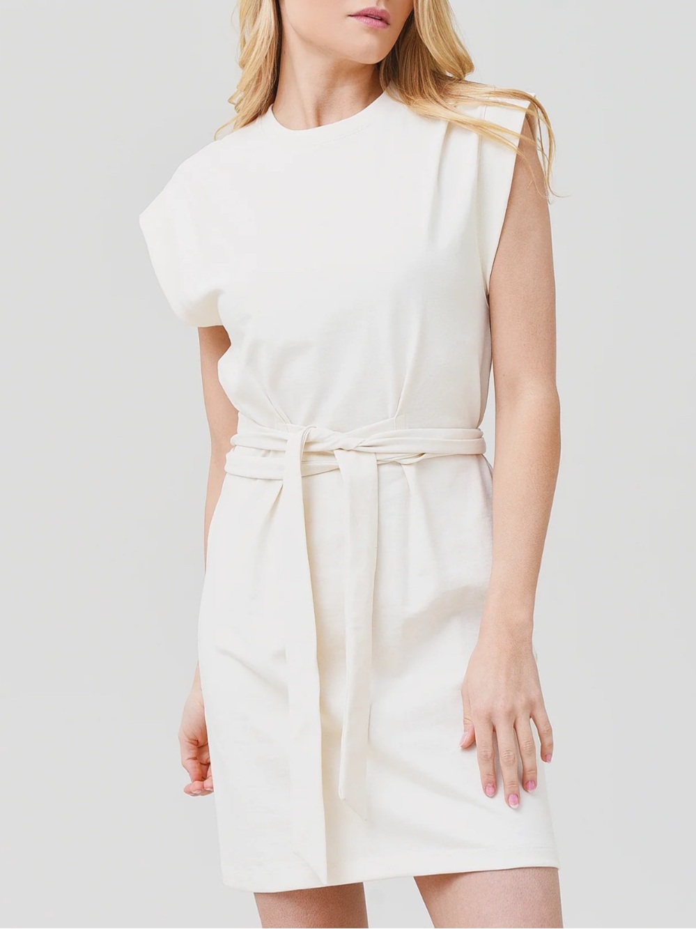 Vince Cream Sleeveless Tie-Waist Mini Dress